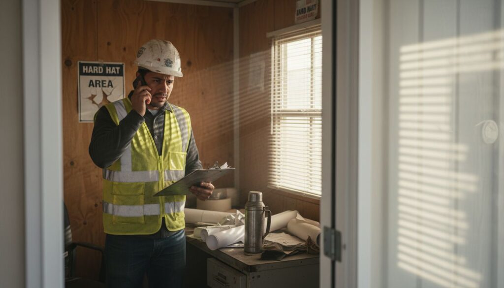 Construction worker reporting violation at site office