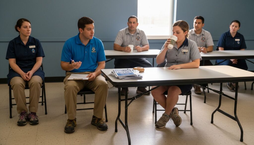 Disneyland Cast Members in union meeting room