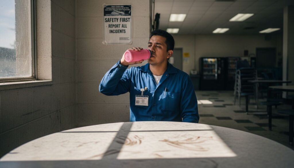Factory worker with Long-COVID alone in breakroom