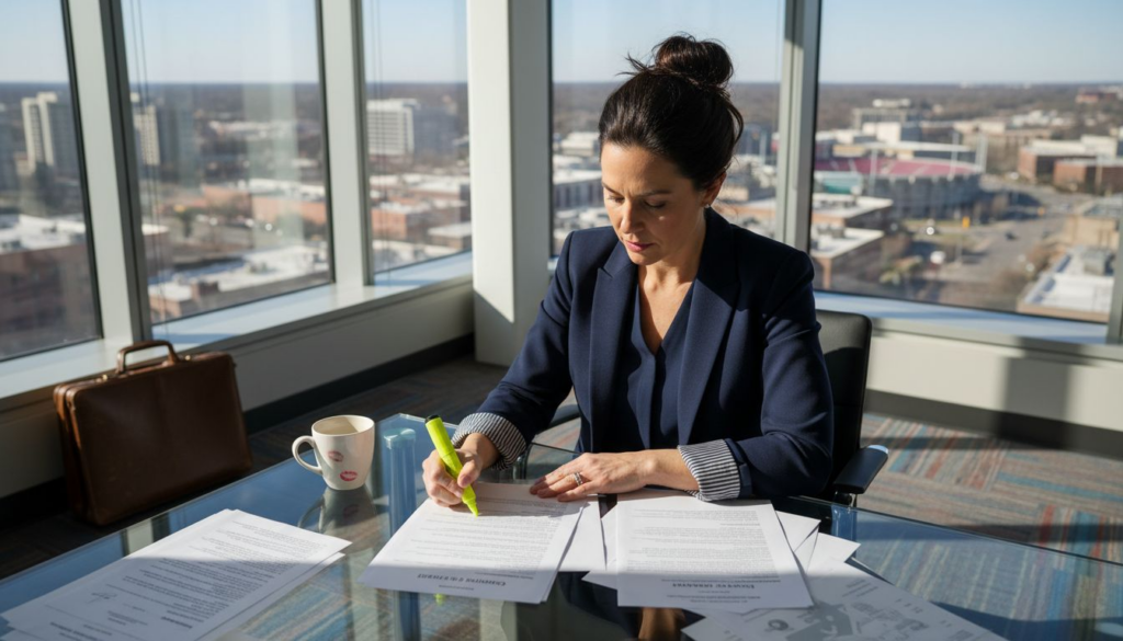 Executive reviewing contract in Villa Park office