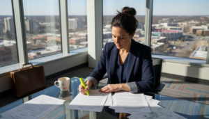 Executive reviewing contract in Villa Park office