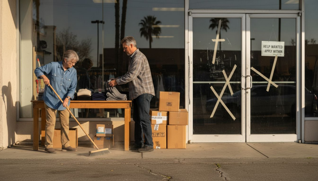Retail workers in La Habra store entrance