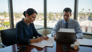 Sales professional meeting in Tustin office