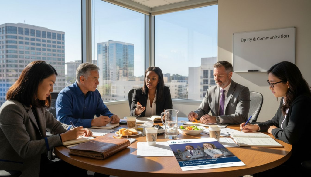 Diverse staff meeting in sunlit office