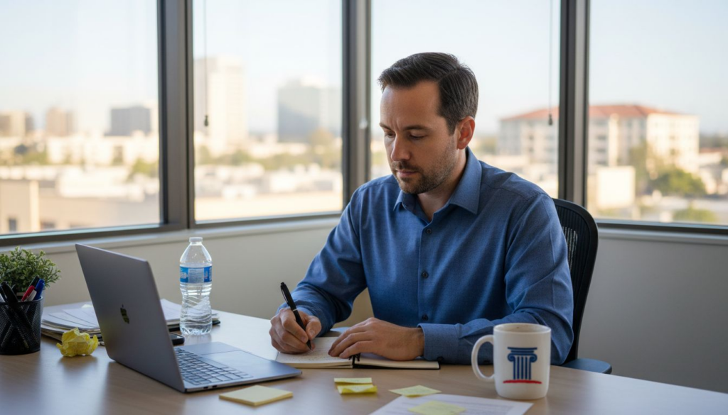 Employee documenting workplace events in office