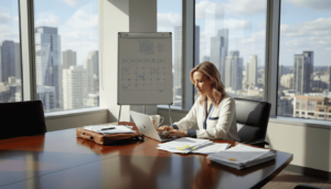 Woman documenting harassment in office setting