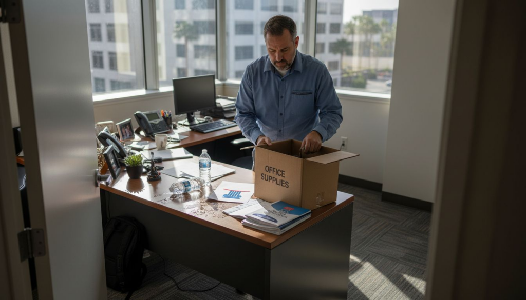 Employee packing box after termination at Experian