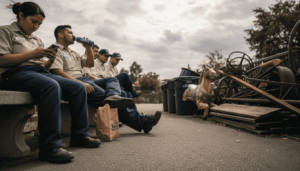 Knott's employees taking break near staff area