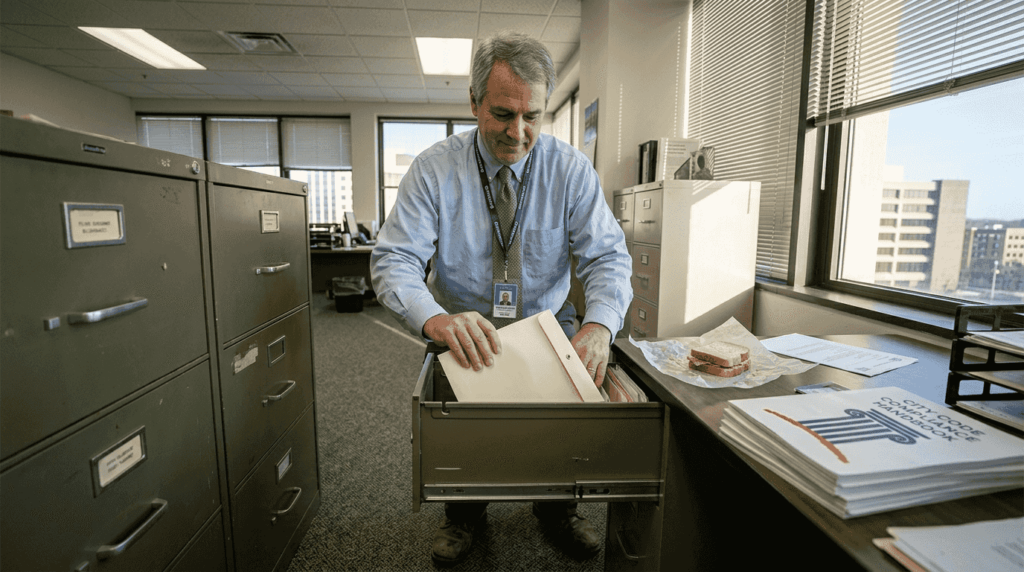 Government worker storing whistleblower documents in office