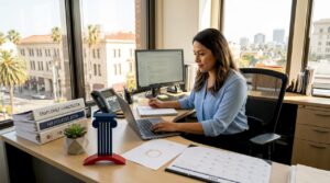 Santa Ana office manager taking notes