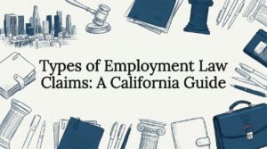 Decorative hand-drawn law-themed title card illustration