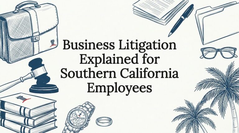 Decorative title card with legal and office illustrations