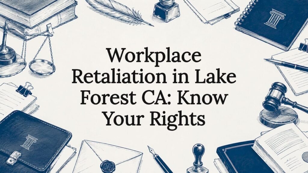Decorative title card illustration with legal elements
