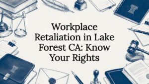 Decorative title card illustration with legal elements