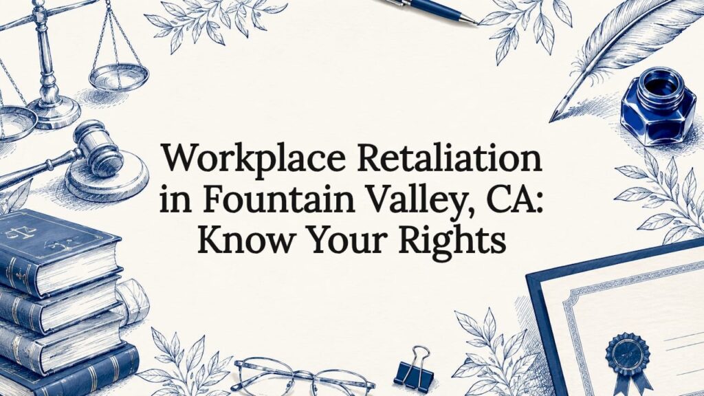 Decorative title card illustration with legal motifs