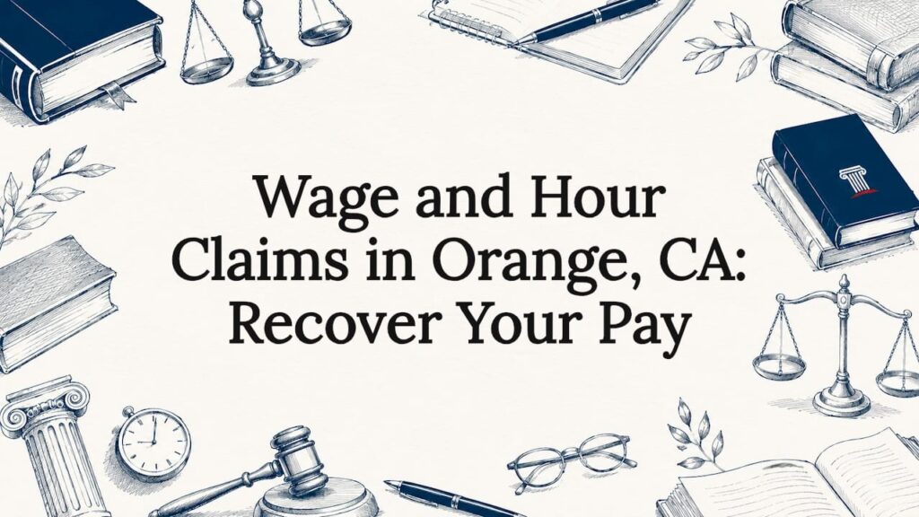 Decorative title card illustration with legal motifs