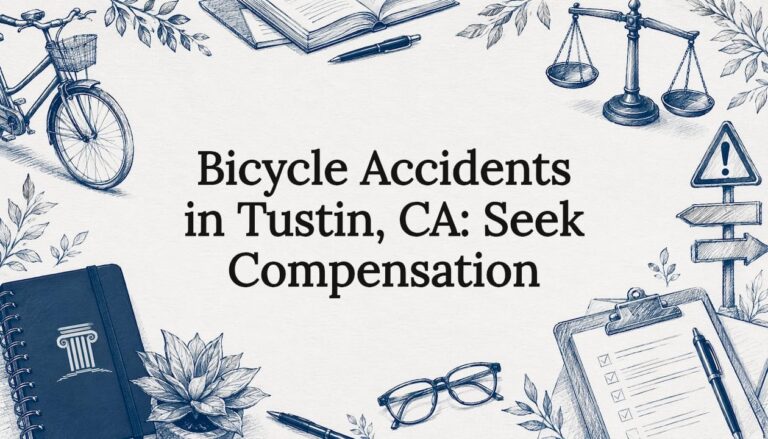 Decorative legal blog title card with bicycle and law motifs