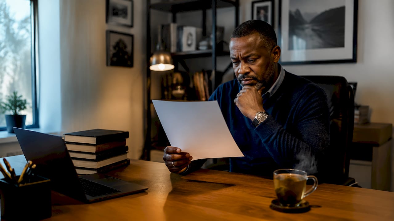Man reading adverse performance review