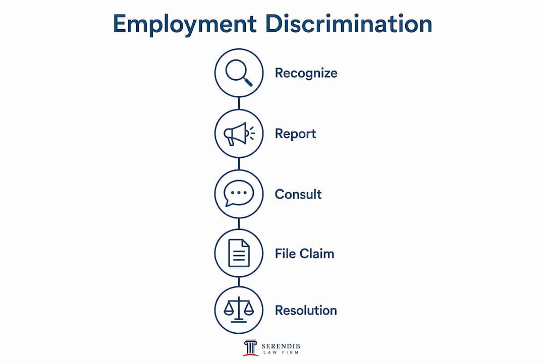 Infographic showing employment discrimination process steps