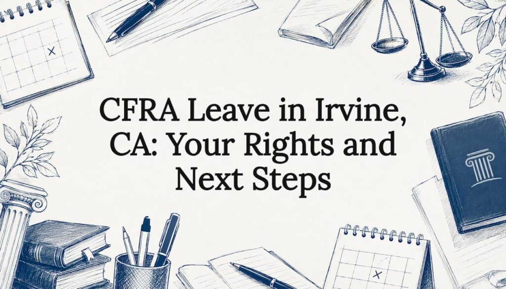 Decorative title card illustration with legal themed motifs