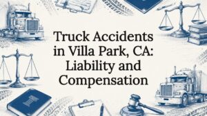 Decorative title card with legal and truck motifs