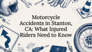 Decorative title card with motorcycle accident theme