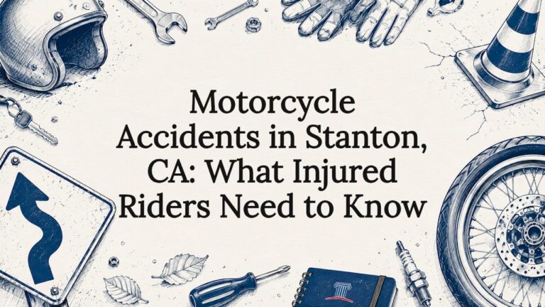 Decorative title card with motorcycle accident theme