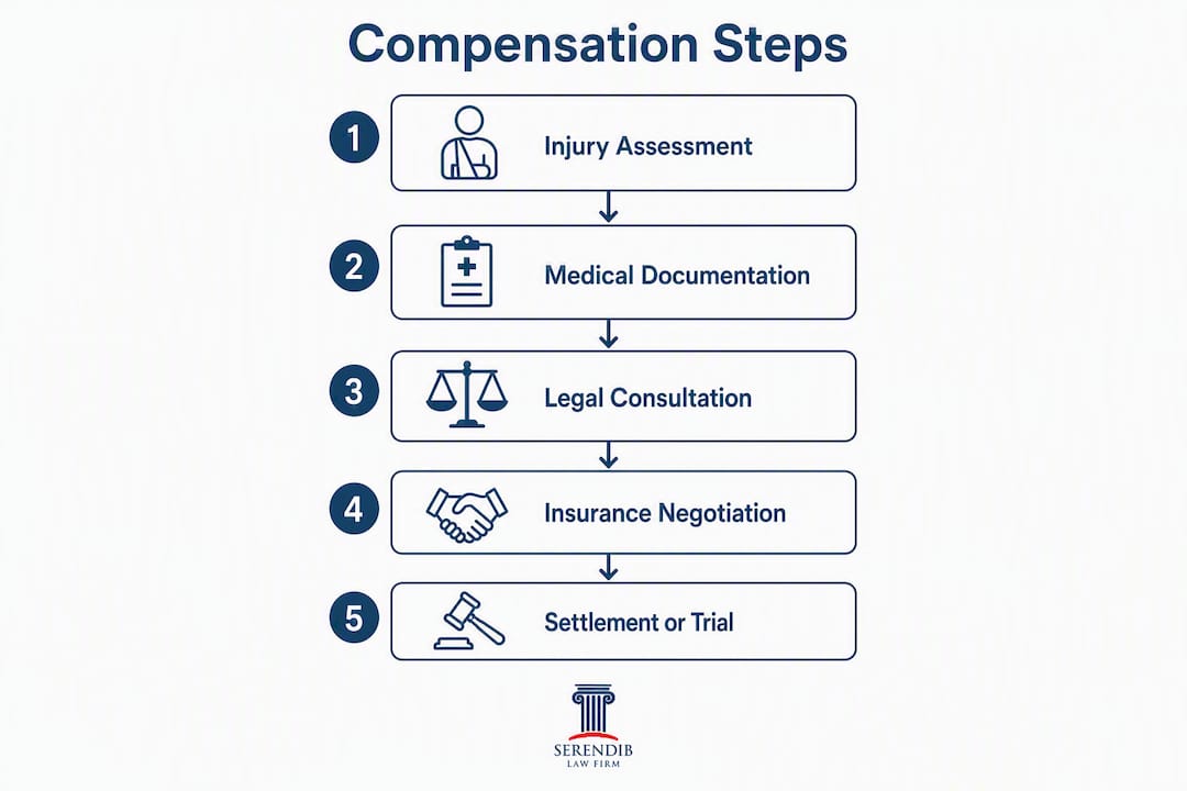 Infographic showing pedestrian injury compensation steps