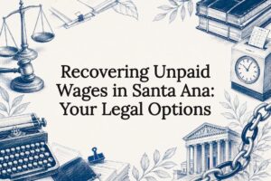 Decorative legal-themed title card illustration