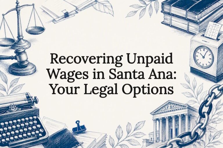 Decorative legal-themed title card illustration
