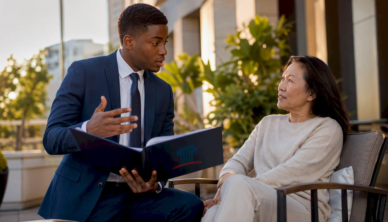 Attorney consulting with client