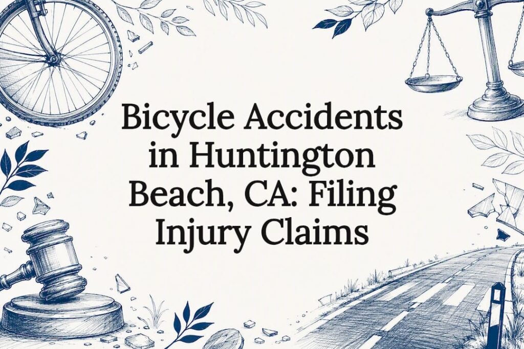 Decorative title card illustration with legal and bicycle motifs
