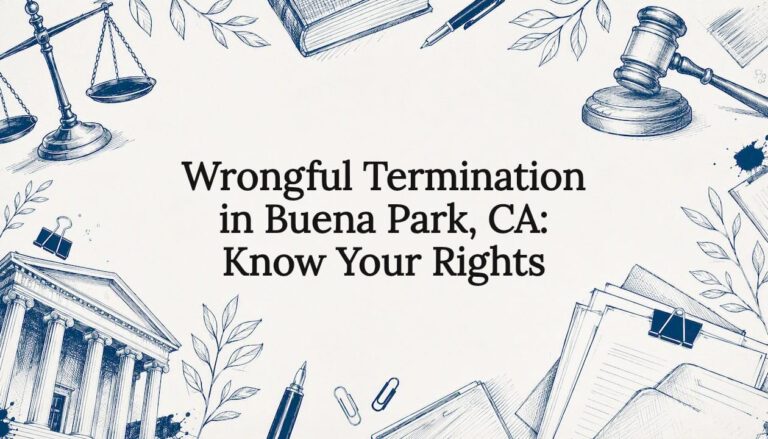 Decorative title card illustration with legal motifs