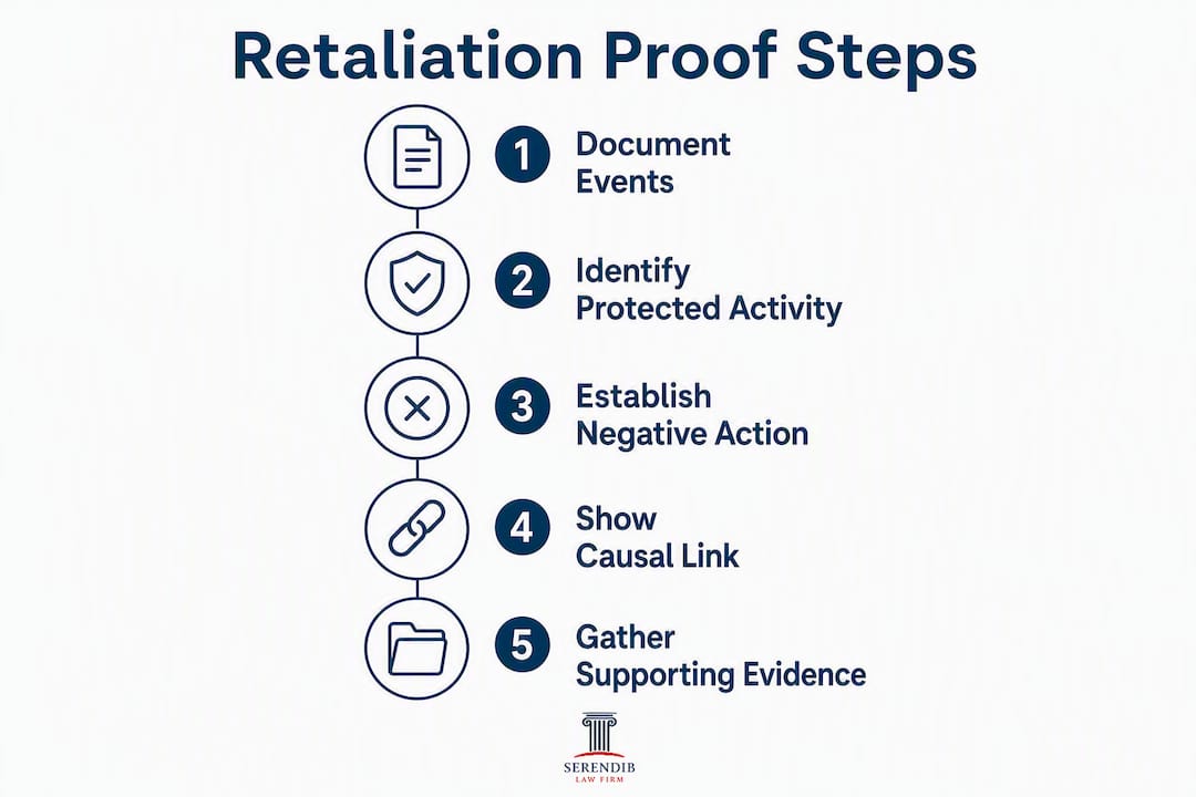 Infographic showing steps to prove workplace retaliation