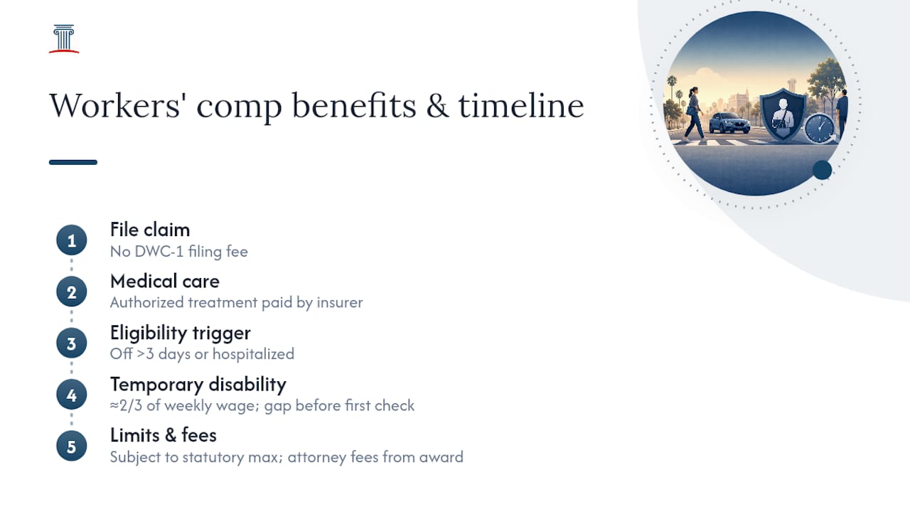 Diagram of workers' comp temporary disability benefits and timelines