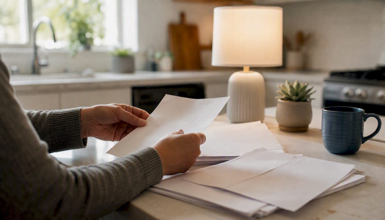 Hands sorting documents for compensation claim