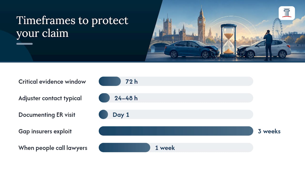 72-Hour Evidence and Claims Checklist After a Westminster Car Accident — overview diagram