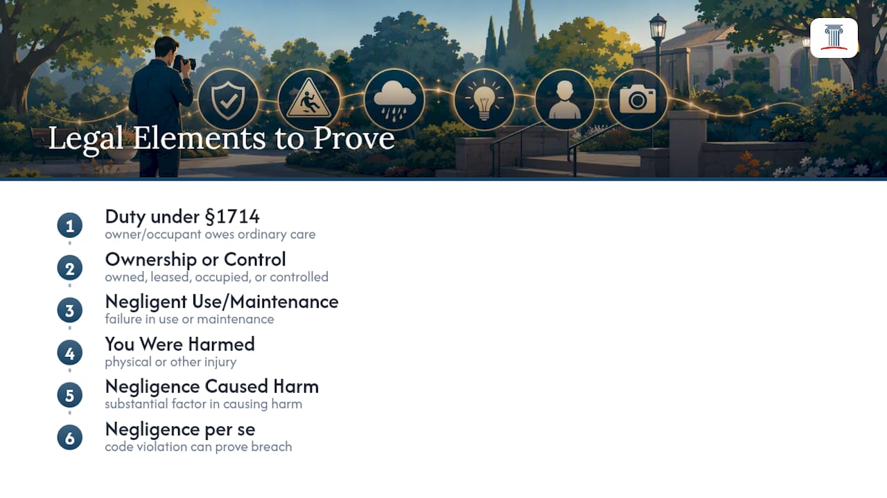 The Legal Elements You Must Prove in a California Premises Case — overview diagram