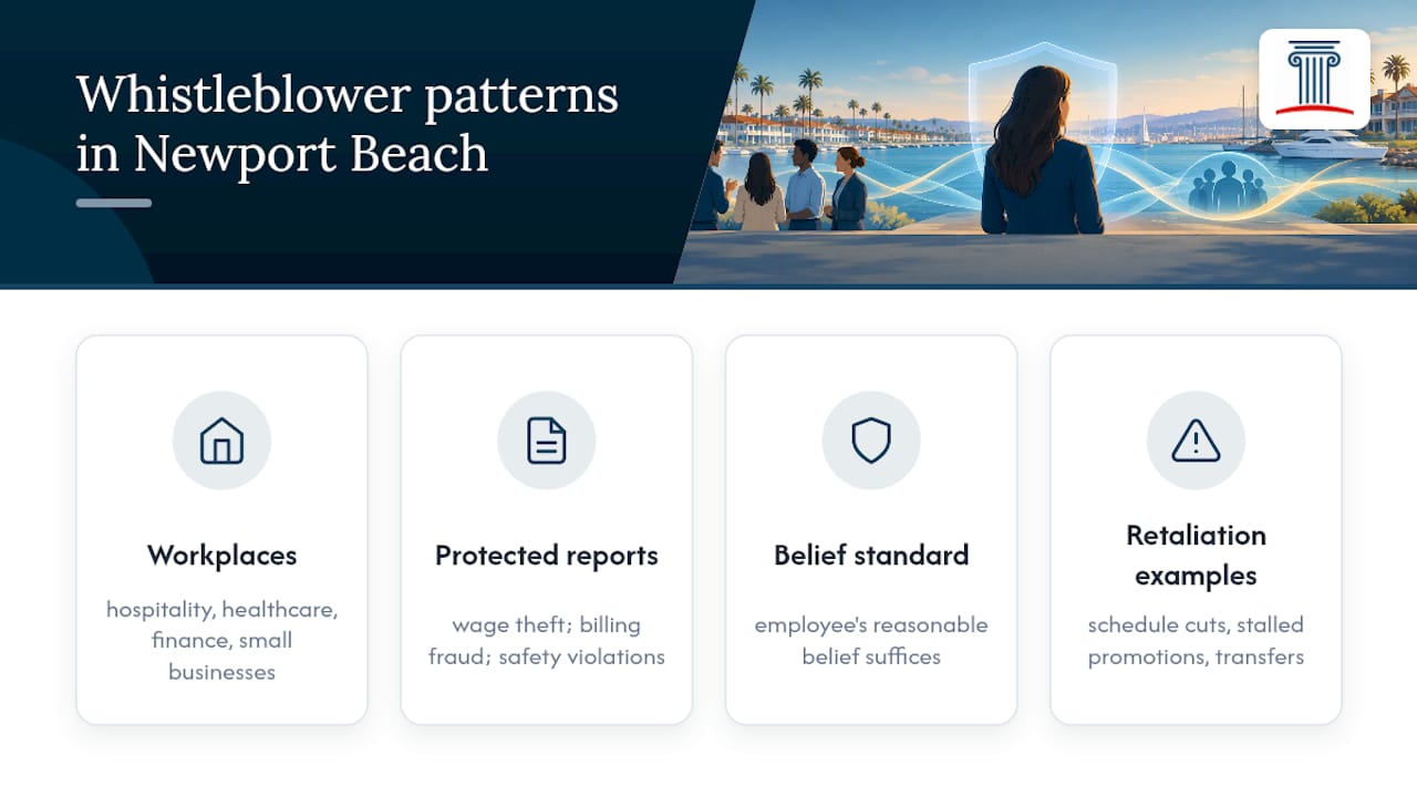 Definition and examples of whistleblower protection specific to Newport Beach or Orange County — overview diagram