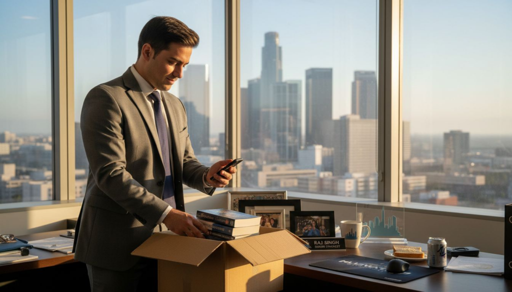 Employee packing office after termination