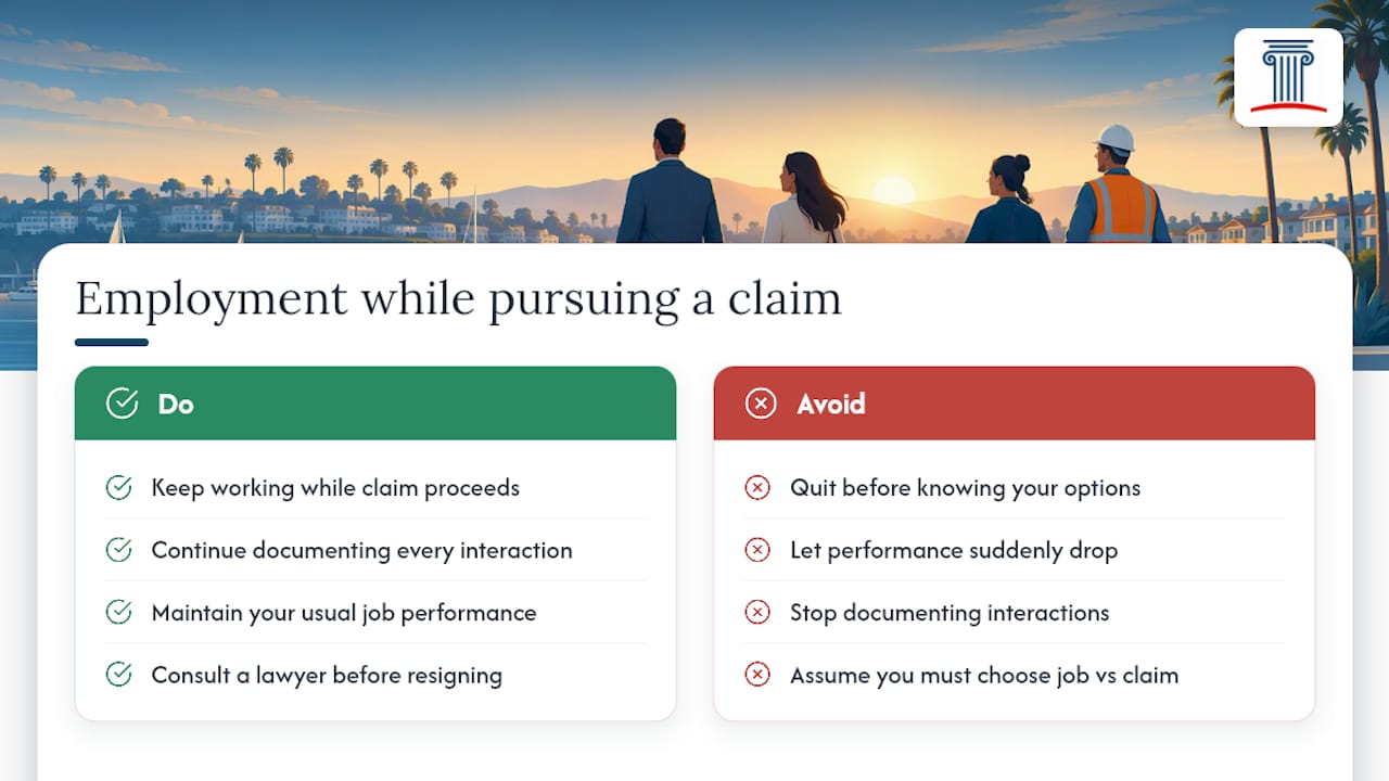 Potential impacts on employment status and how to handle continued employment while pursuing a claim — overview diagram