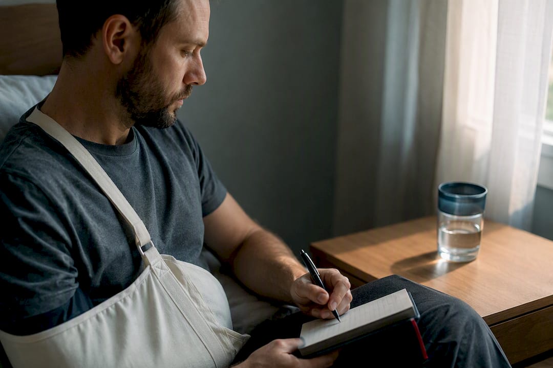 Hand recording daily pain in journal