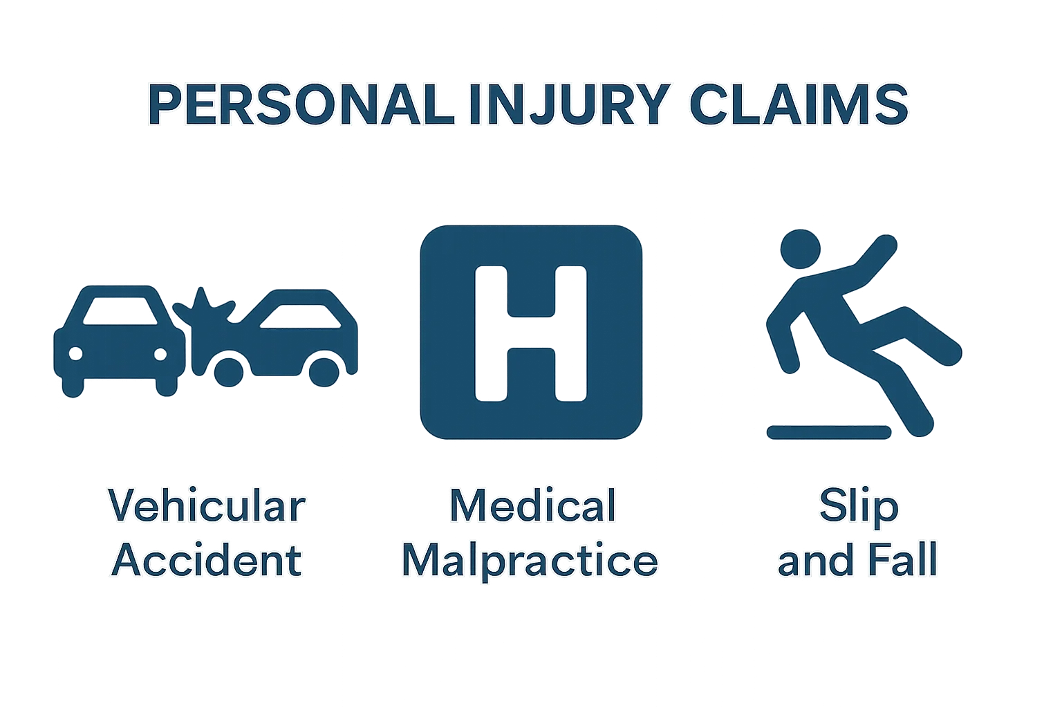 Infographic categorizing personal injury types: auto, medical, fall