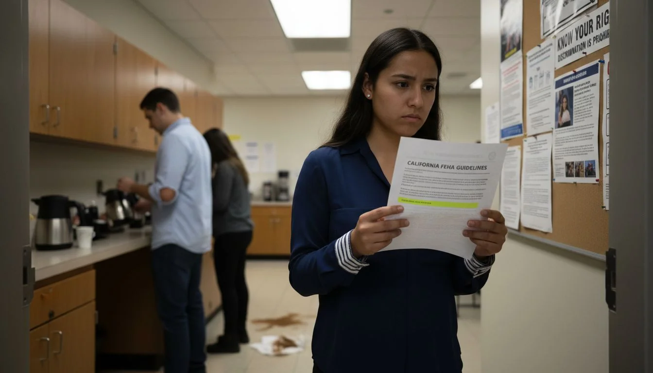 Employee reading California employment guidelines
