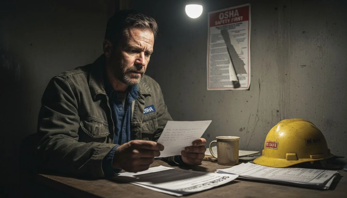Worried worker reviewing retaliation letter
