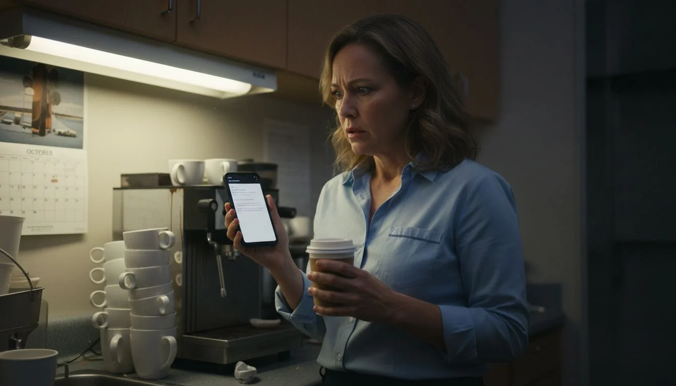 Concerned manager checks phone about legal risks