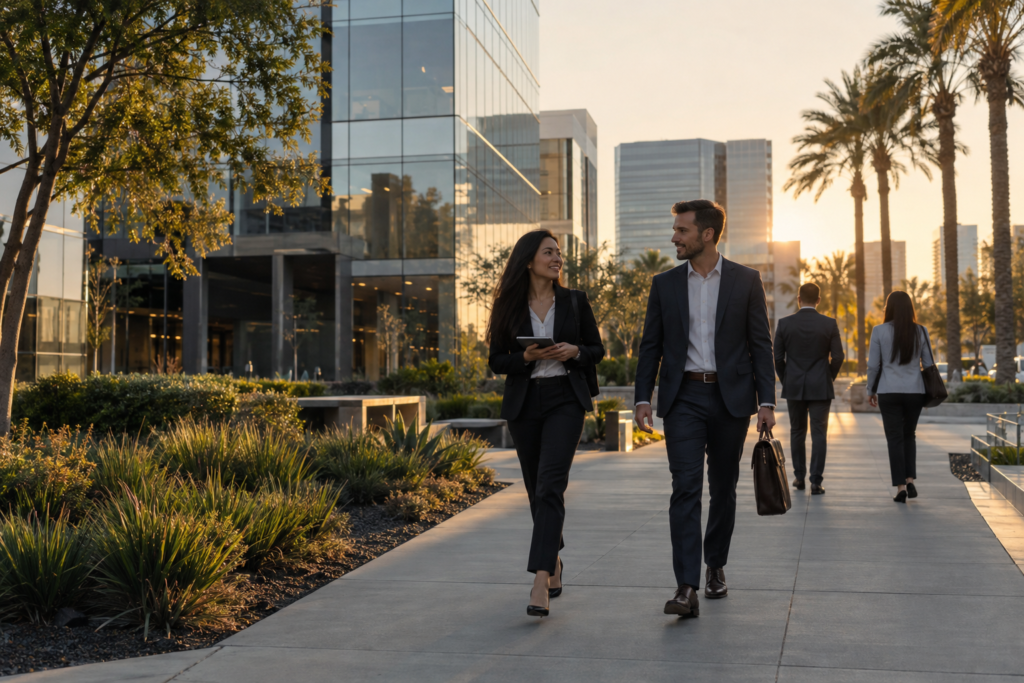 Office workers in Irvine, California business district