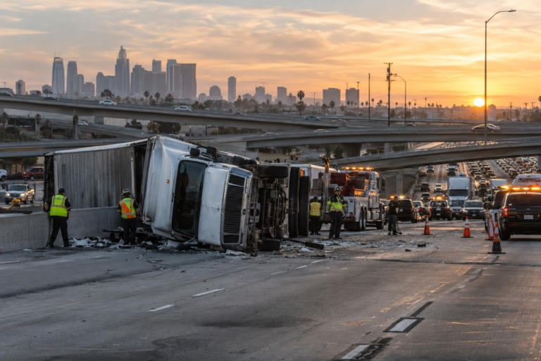 Truck accident on Southern California freeway interchange