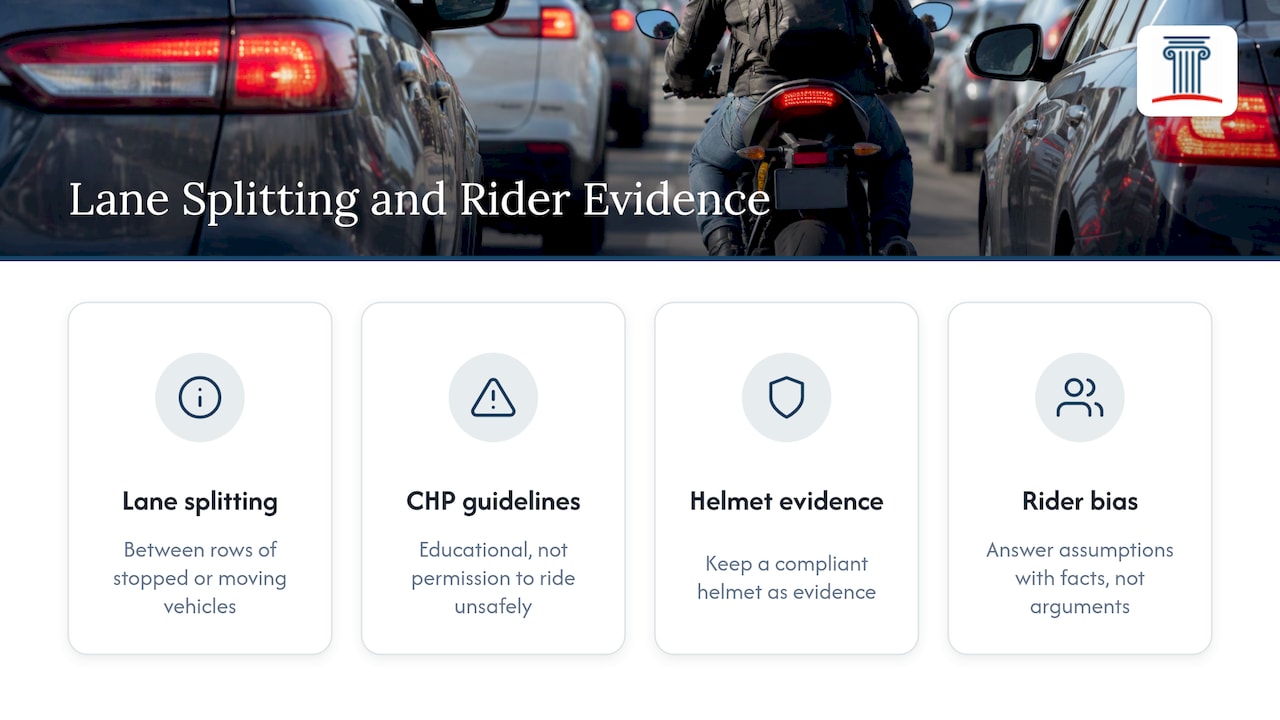 Lane splitting, helmets and rider bias — overview diagram