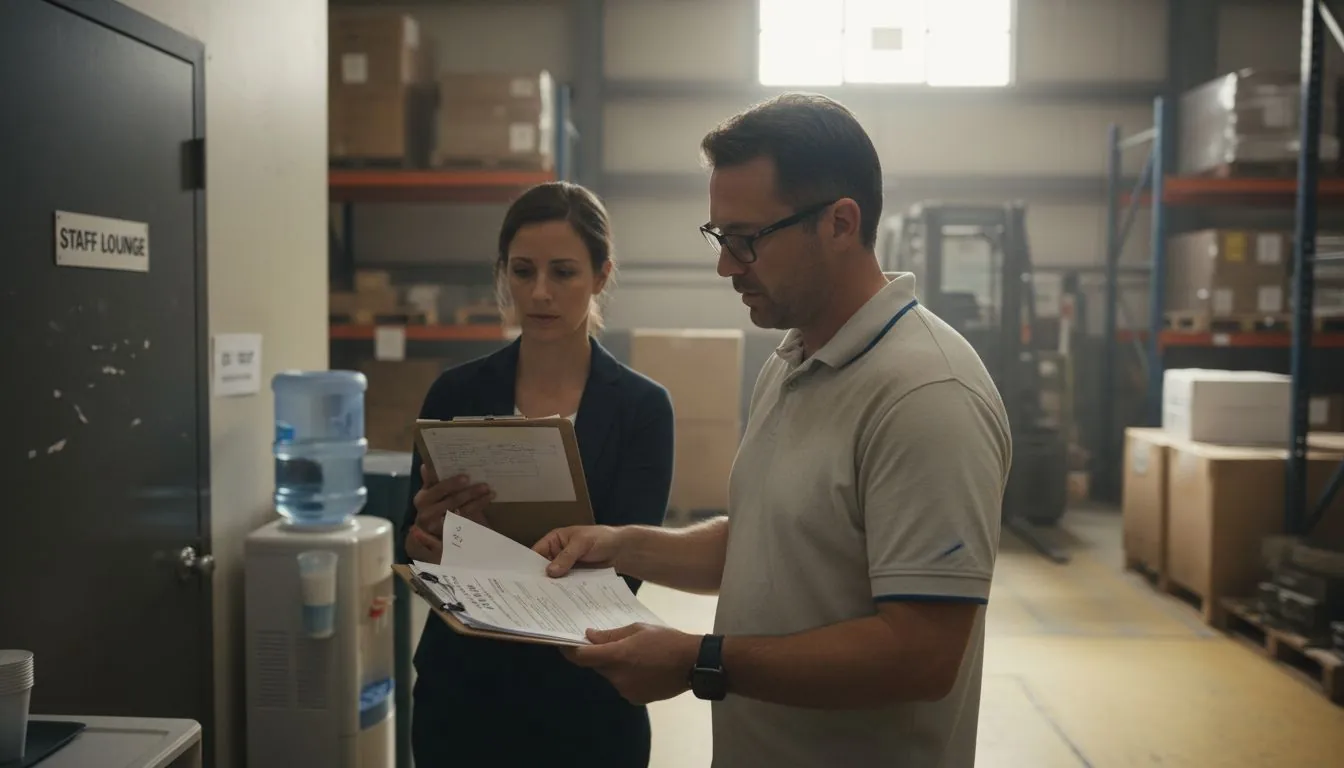 HR and warehouse manager discuss accommodation paperwork